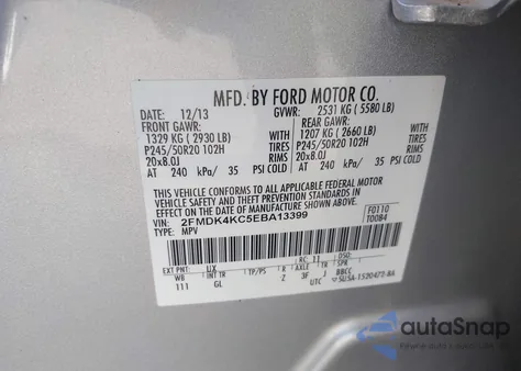 2014 Ford Edge Limited from USA, damaged, VIN 2FMDK4KC5EBA13399
